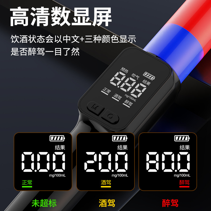 Personal Handheld Baton Wine Detection Voice Board Alcohol Detector Chinese and English Russian Board Red and Blue Bar Drunk Driving