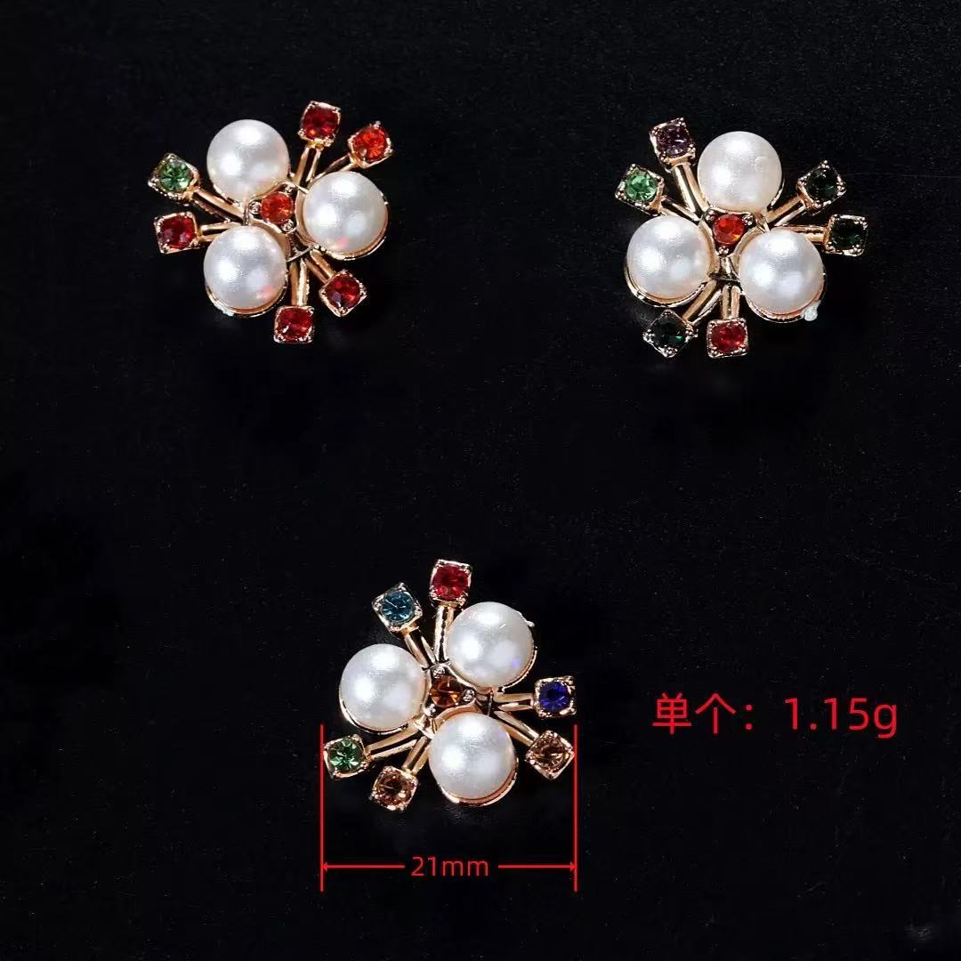 2cm Three Pearl Headwear Accessories Diamond-Encrusted Resin Handmade Children's Hair Accessories DIY Shoe Flower Fabric Flower Core Accessories