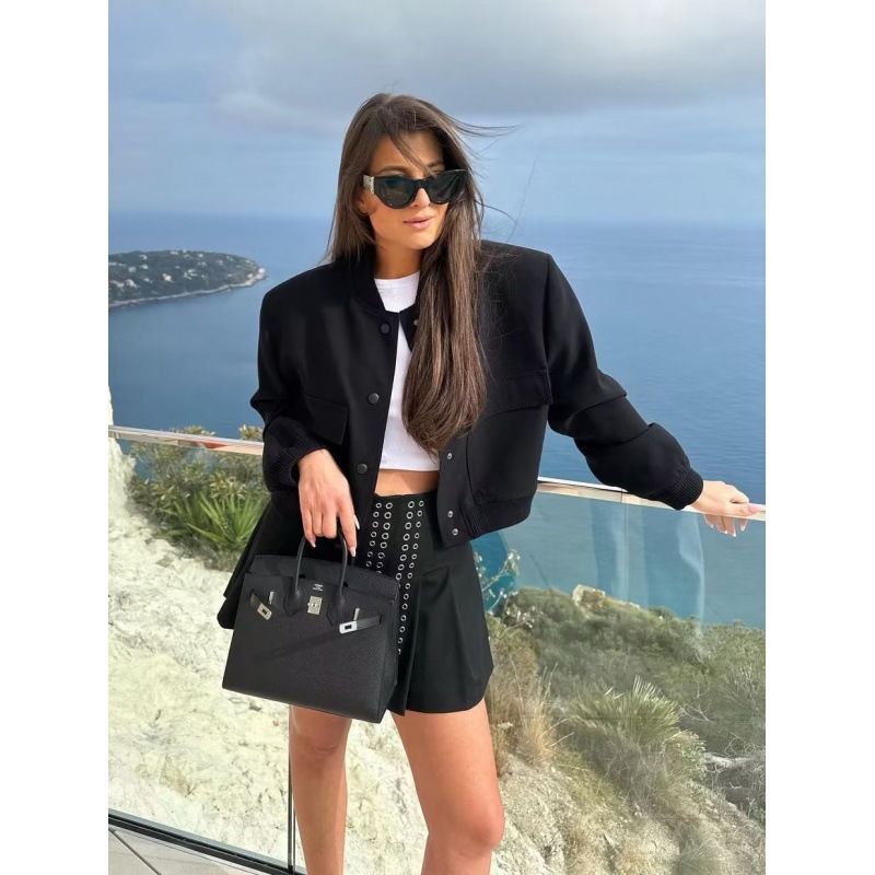 9 color Amazon cross-border 2024 spring and autumn new European and American stand collar large pocket women's jacket coat women