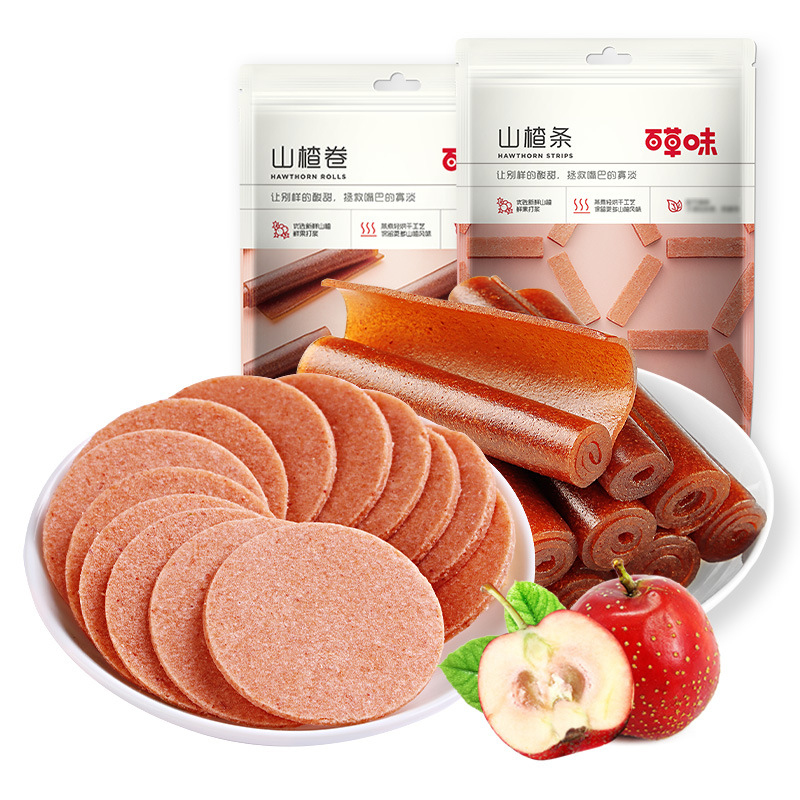 Baicao Flavored Hawthorn Strips, Hawthorn Roll Slices, Fruit Peel Slices, Cakes, Preserved Fruits, Wholesale and Retail