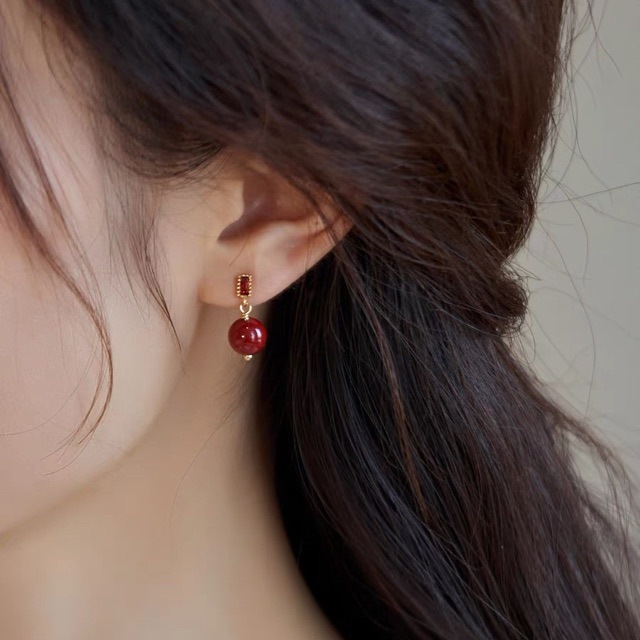 Purple Cinnabar Earrings Chinese Retro Simple Elegant Light Luxury New Year Red Earrings Girl Gift Elegant Red Zircon