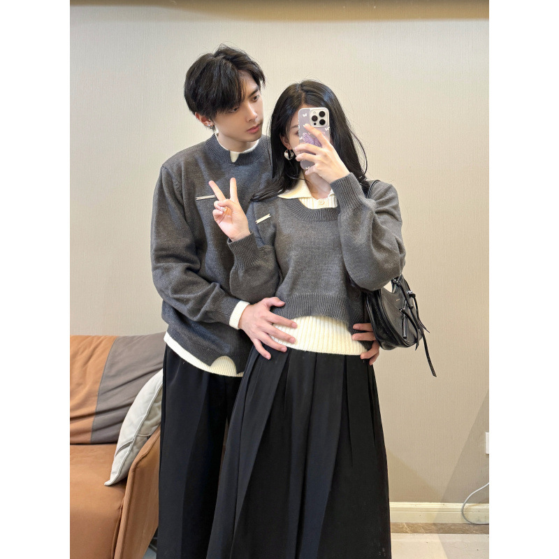2024 autumn and winter lovers thick three-piece women's sweater sweater suit men's sweater