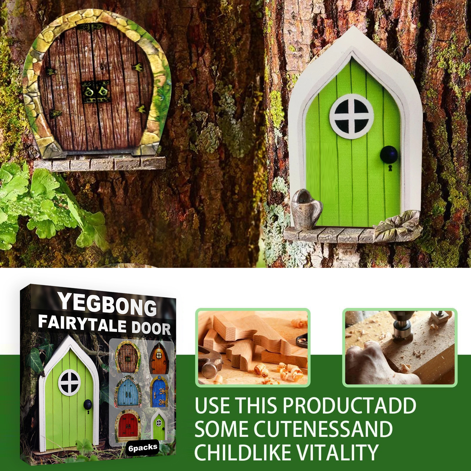 YEGBONG garden decoration fairy tale door courtyard tree decoration wooden miniature dwarf decoration fairy tale door