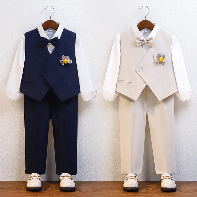 Boys' dress spring and summer new vest suit children's suit British wedding flower girl host catwalk show suit