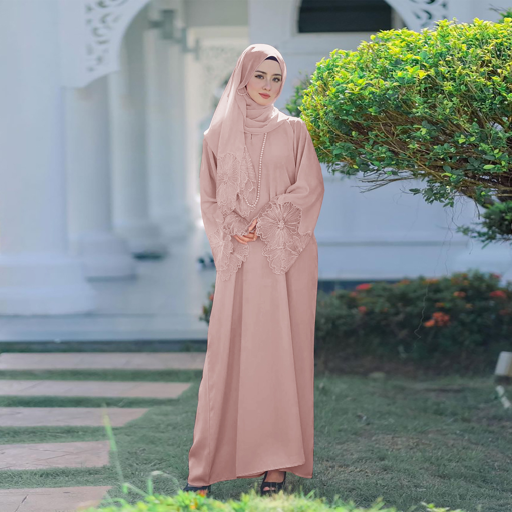 M189# No Diamond Seven Color Middle East Foreign Trade Women's Muslim Women's Robe Malay Indonesia Dress with Headscarf