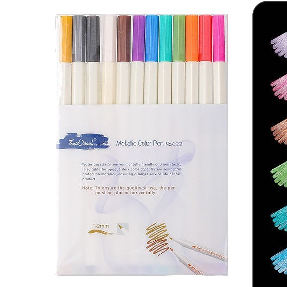 Pearlescent 12 Color Paint Pen Metal Pen Marker Pen Color Soft Pen Brush DIY Photo Album Metal Color Pen