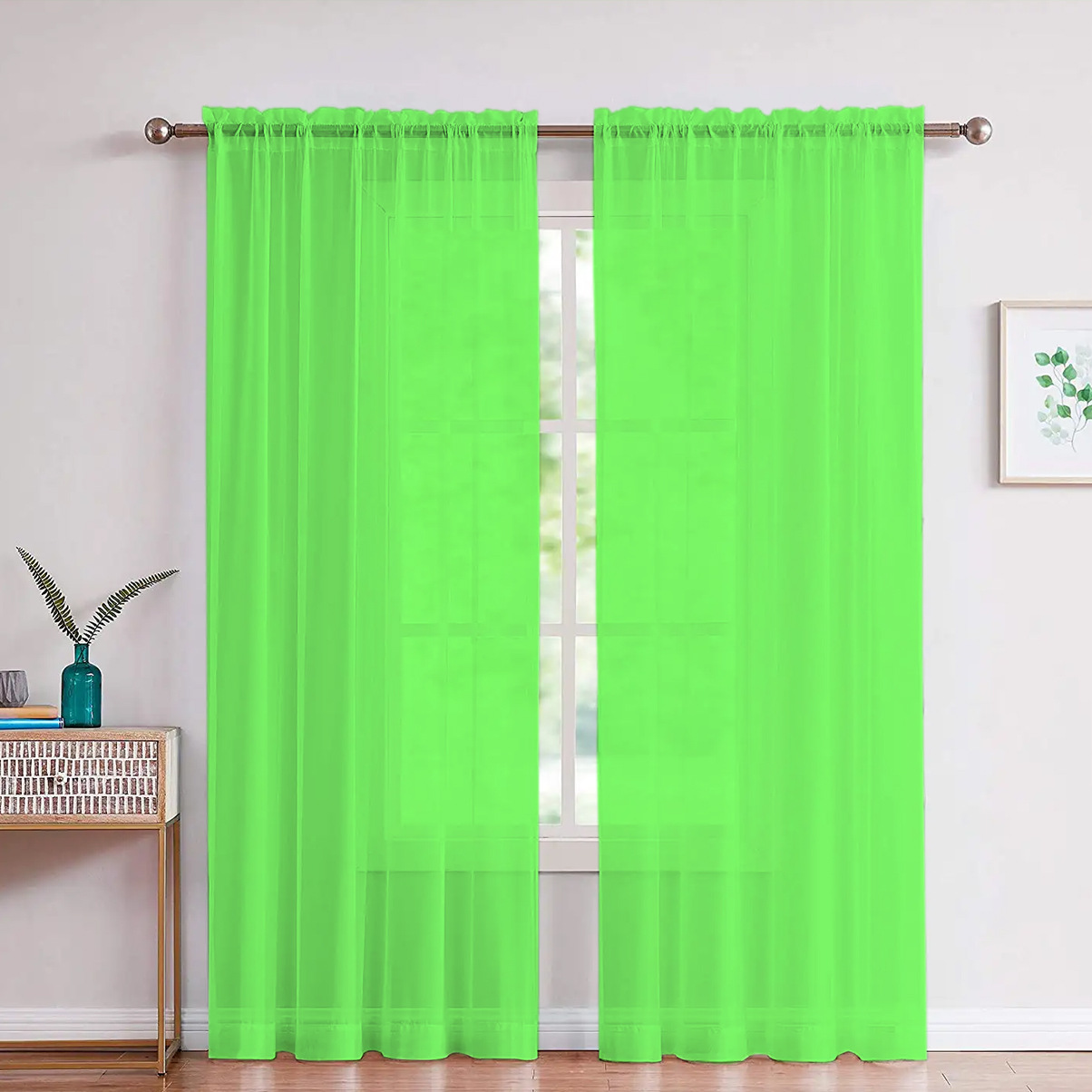 Support Jit Delivery, Cross-Border Exclusive Factory Direct Sales, Green Translucent Digital Printing Processing Curtains and Screens