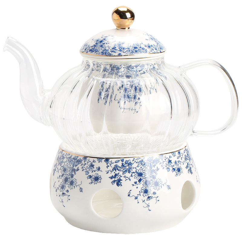 English Afternoon Tea Set Flower Tea Pot Set Those Time Candles Heating Glass Tea Pot Scented Tea Cups and Saucers