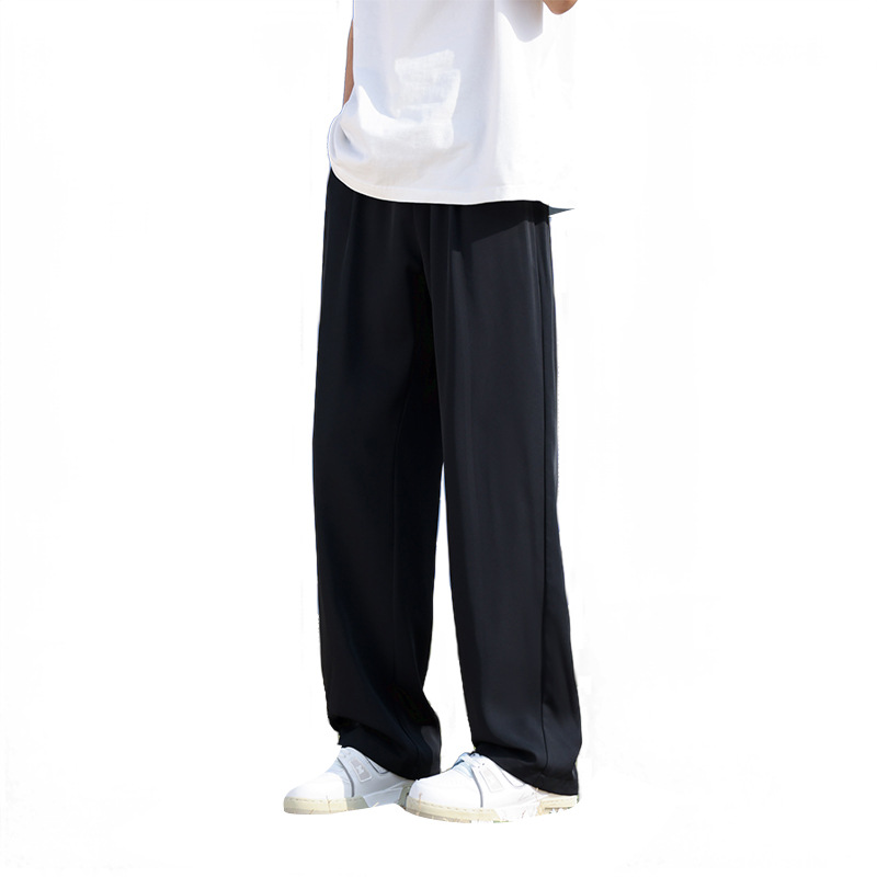 American Retro Ice Silk Trousers for Men in Spring and Summer Thin Draped High Street Vibe Trousers Straight Loose Casual Trousers