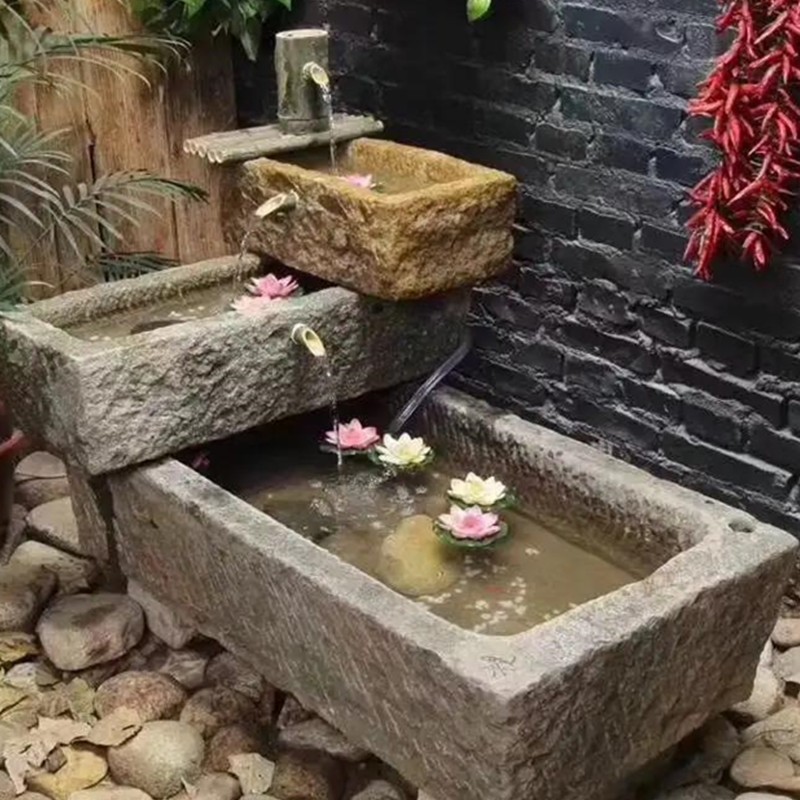 Rural Old Stone Trough Sink Balcony Outdoor Wash Basin Flowing Water Landscape Bluestone Cattle Trough Manger Pig Trough Old Stone Trough