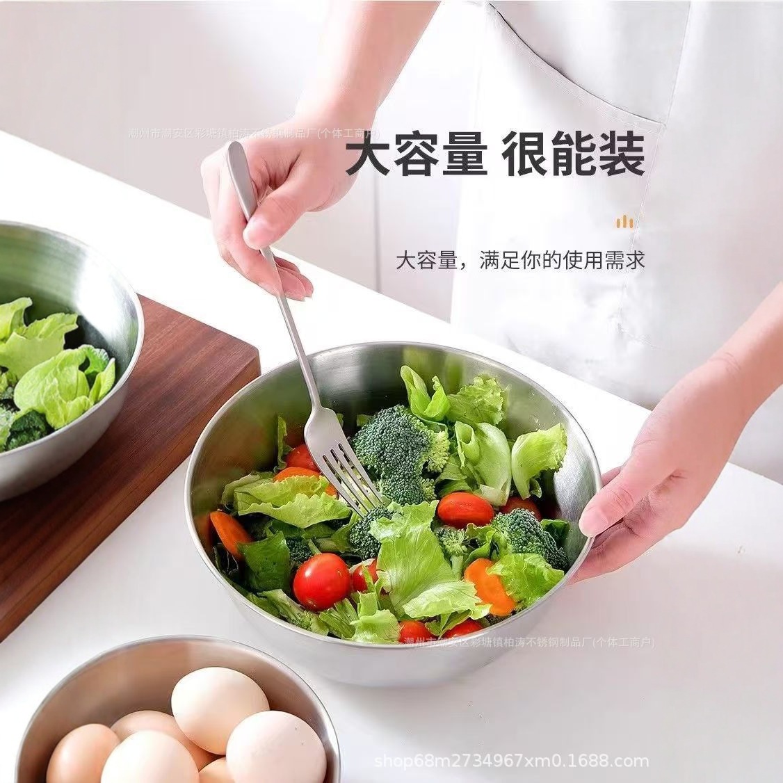Ins Style Simple Stainless Steel Thickened Korean Style Salad Bowl Cold Noodles Bibimbap Bowl High Color Value Fruit Household