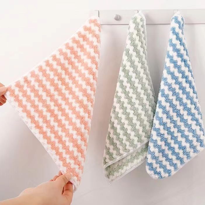Coral fleece rag non-stick oil Non-lint dish cloth striped rag cationic water ripple scouring pad