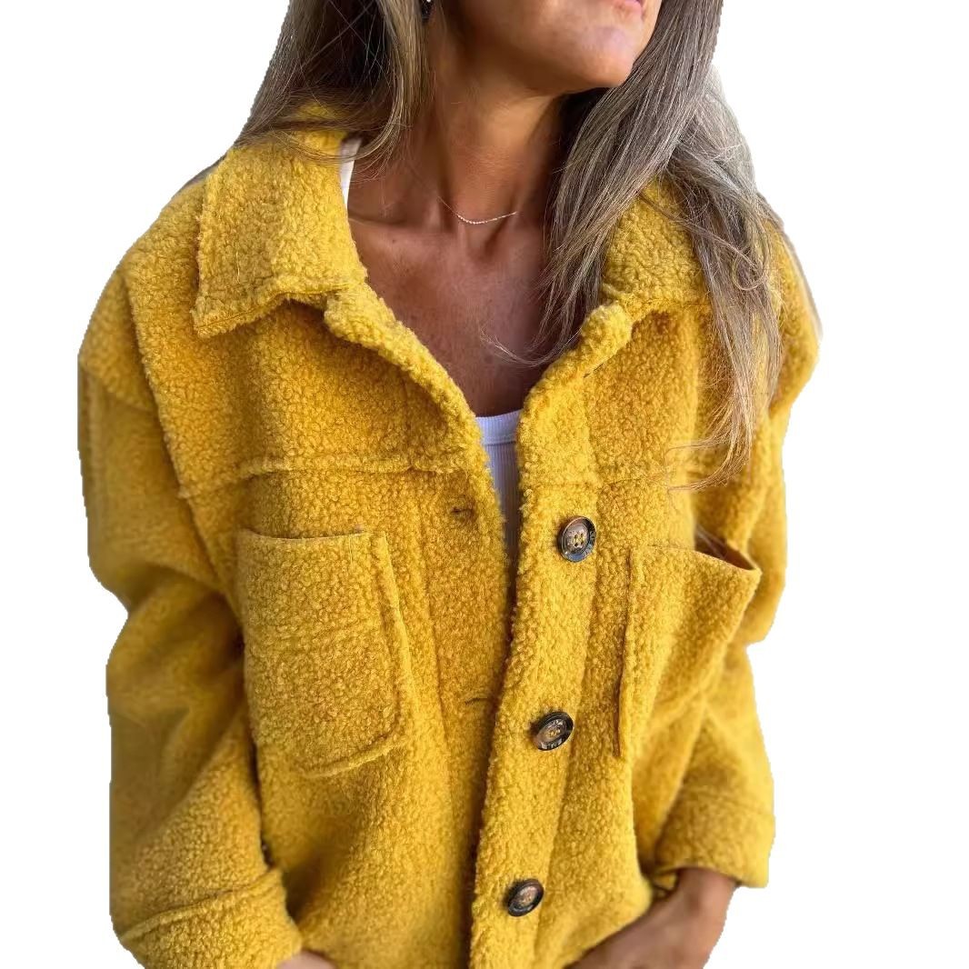 2024 Independent Station New Amazon AliExpress-Fall/Winter Lapel Single-breasted Lamb Wool Jacket