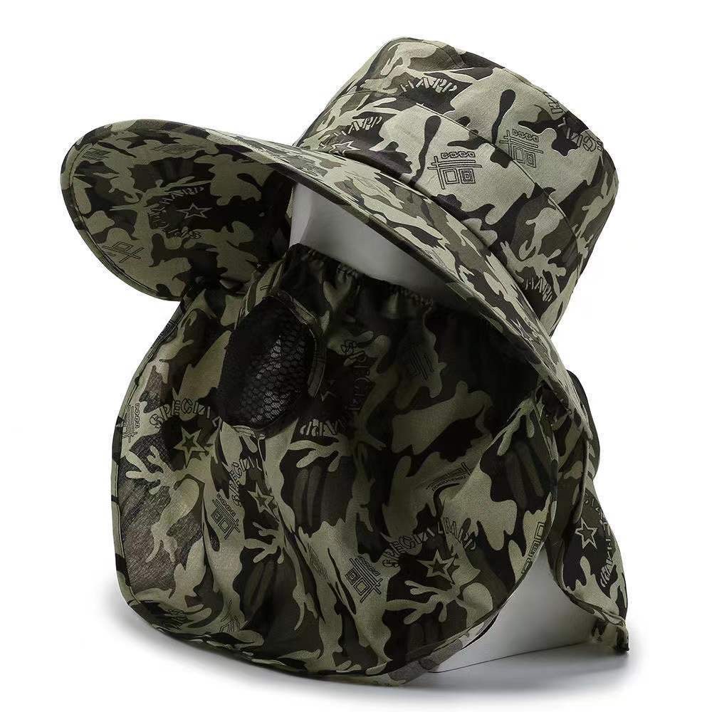 New camouflage shawl hat outdoor fishing sun protection hat mountaineering tea picking face cover hat neck protection photography hat for men
