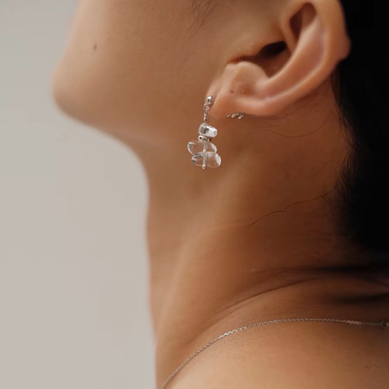 S925 Silver Natural Shaped White Crystal Earrings Summer Ice Air Sense Korean Style All-match Daily Niche Style