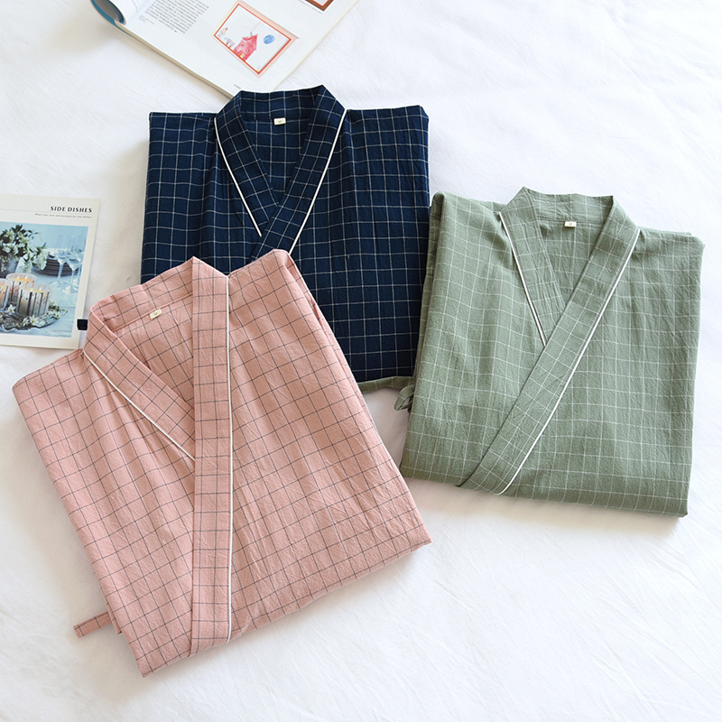 Summer New Couple Home Nightgown Spring and Autumn Thin Cotton Men's and Women's Washed Cotton Bathrobe Cotton Shu Factory Direct Supply