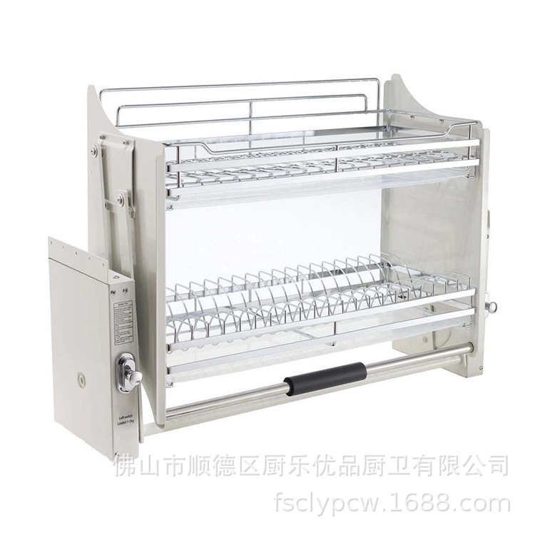 Stainless Steel Dish Rack Kitchen Wall Cabinet Adjustable Basket Cabinet Upper and Lower Damping Buffer Dish Storage Rack