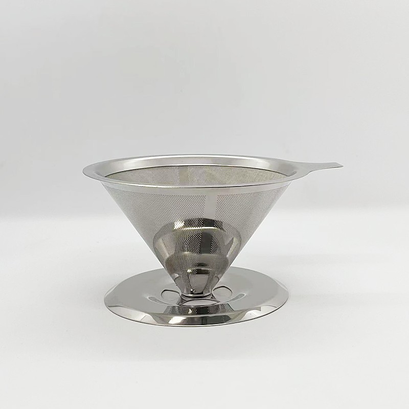 Factory Direct supply 304 stainless steel double-layer coffee filter screen hand coffee funnel filter-free paper drip filter