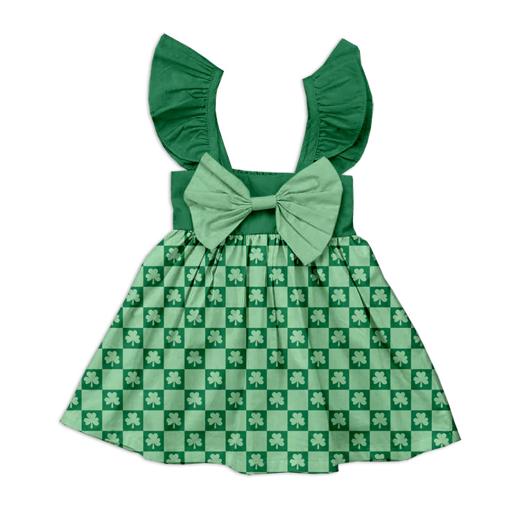 Оптовая продажа на международном рынке. Индивидуальное летнее платье для девочек с бантом и маленькими летучими рукавами, с принтом