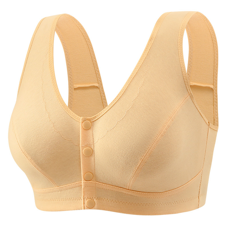 plus size MM Large Cup Middle-aged and Elderly Underwear Women's Underwear Thin Cotton Non-Sponge Full Cup Front Snaps Stock Bra