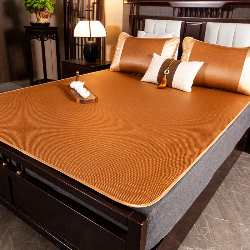 New Rattan Mat Dropshipping Single and Double Bed Dormitory Three-Piece Set Foldable Student Air-Conditioned Mat Ice Silk Mat Wholesale Mat