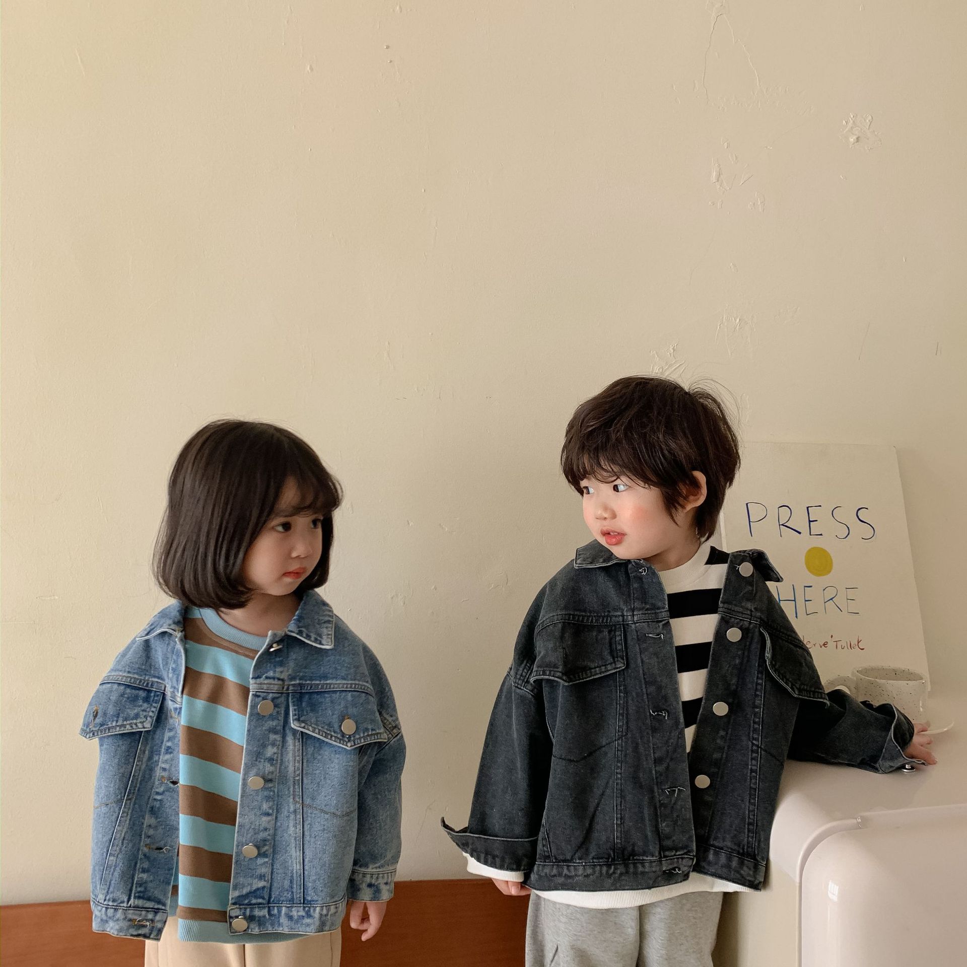 South Korea Children's Wear Children's Spring and Autumn Long-sleeved Denim Jacket for Boys and Girls Baby Cotton Denim Jacket Trendy