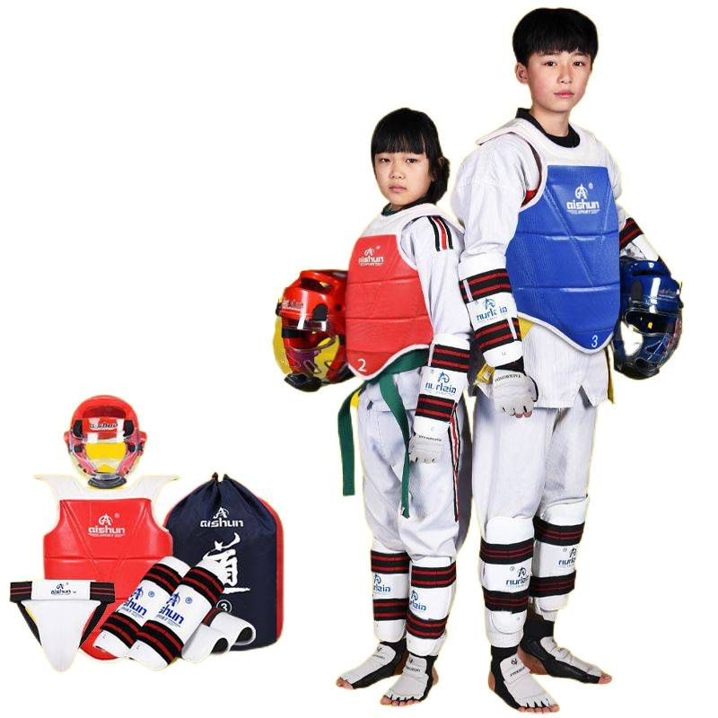Taekwondo Protective Gear Full Set of Protective Gear for Kidsren, Five or Eight-Piece Set of Competition-Type Thickeneded Armor Helmet Mask