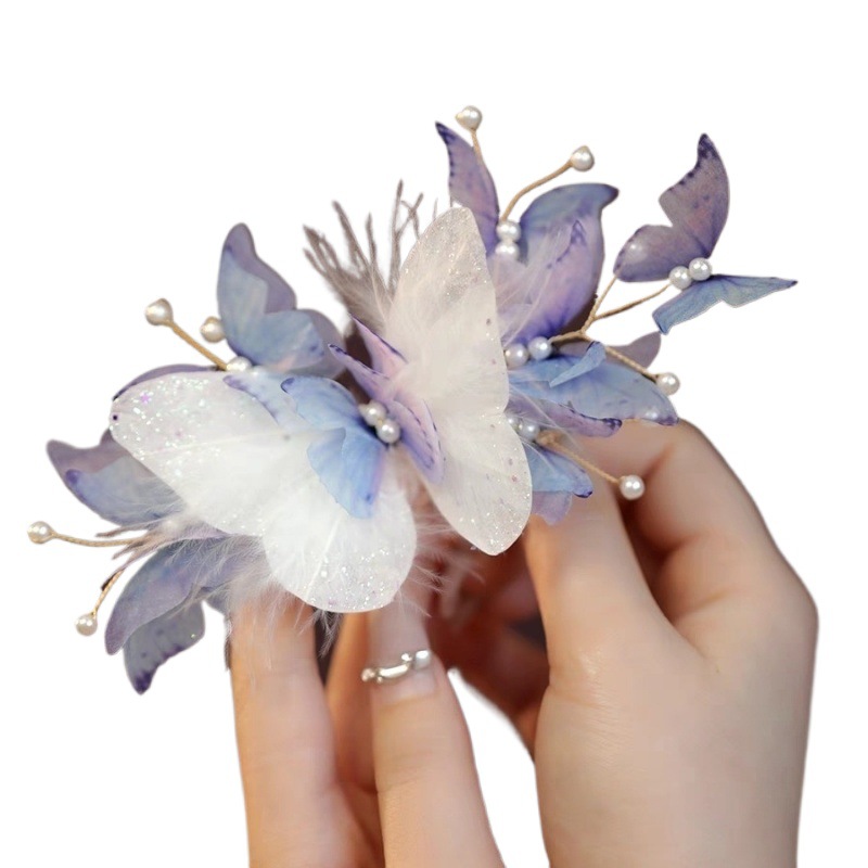 [1.7K Followers] Fairy Style Hairpin: Beautiful and Ethereal Butterfly Ancient Style Hair Accessory with Duckbill Clip on the Back of the Head