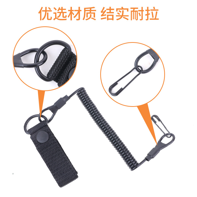 Wholesale Outdoor Tactical Spring Gun Rope Hanging Equipment Spring Lanyard Built-In Steel Wire Decorative Waist Chain Anti-Cut Gun Rope