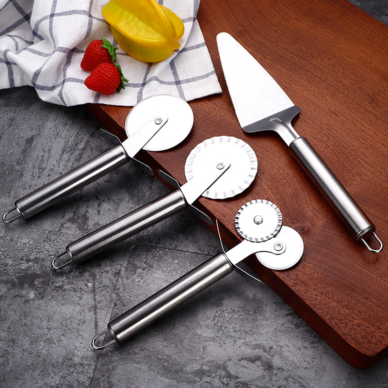 Кухонный гаджет, лопатка для чизкейка, нержавеющая сталь, двойной колесный нож для пиццы