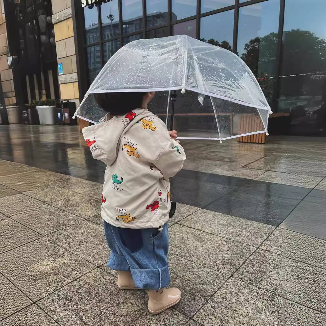 Instagram-Style Fresh Long-Handle Transparent Umbrella, Ultra-Light and Anti-Pinch, Children's Rain Umbrella, Cute Baby Photo Umbrella