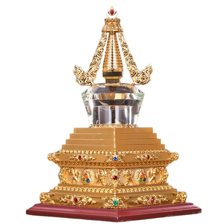 Hengjia Steel Mold Zinc Alloy Colorful Crystal Cover Stupa Bodhi Tower Buddhist Pagoda Containing Real Gold Ornaments Large Size