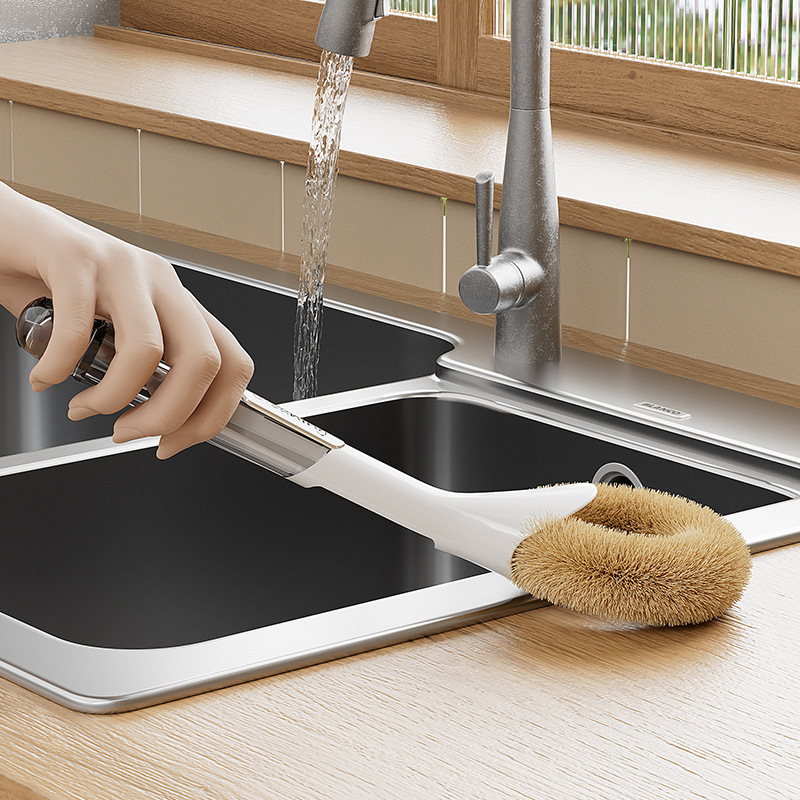 Household Coconut Palm Pot Brush, Plastic Color-Blocking Dishwashing Brush, Kitchen Cleaning Brush, Pot Scrubber Wholesale, Practical