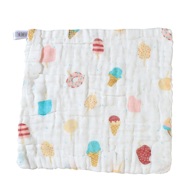 Six-layer cotton gauze small square towel class a 25*25 newborn wash square thickened bubble gauze printed saliva towel