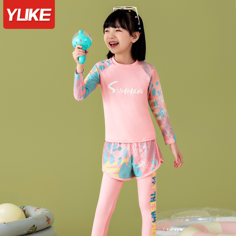 Children's swimsuit girls small medium and large girls new summer sun protection swimsuit split long sleeve trousers swimsuit wholesale