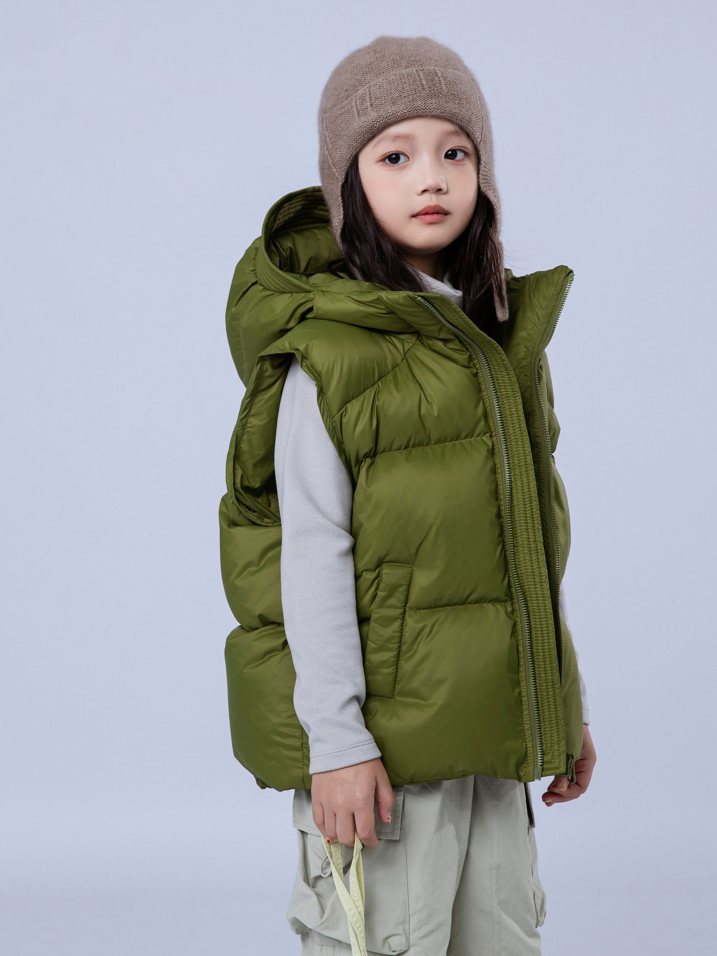 Children's Down Jacket 2024 New Vest for Boys and Girls Middle and Big Children Wearing Waistcoat Hat Thickened Vest Trendy