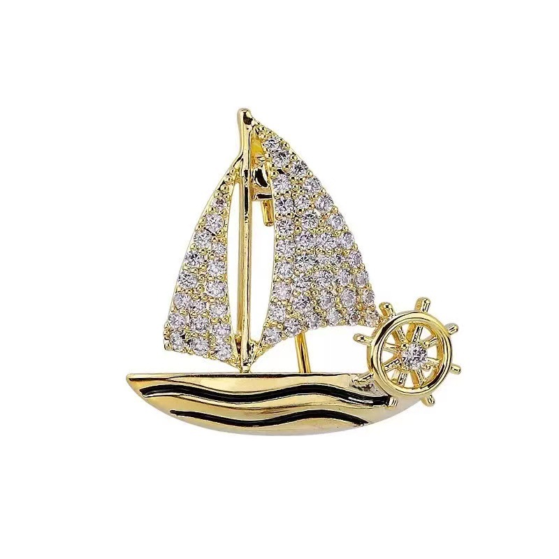 Small Sailboat Brooch, High-End Niche, High-End Men's and Women's Elegant, Smooth Sailing Pin, Anti-Exposure Buckle, Corsage Accessories