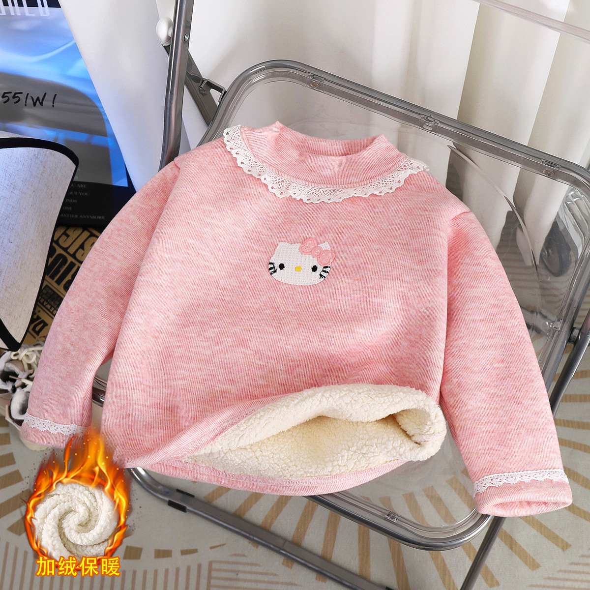 A generation of new boys and girls autumn and winter fleece-lined bottoming shirt western style baby girl high collar jacket warm long sleeve