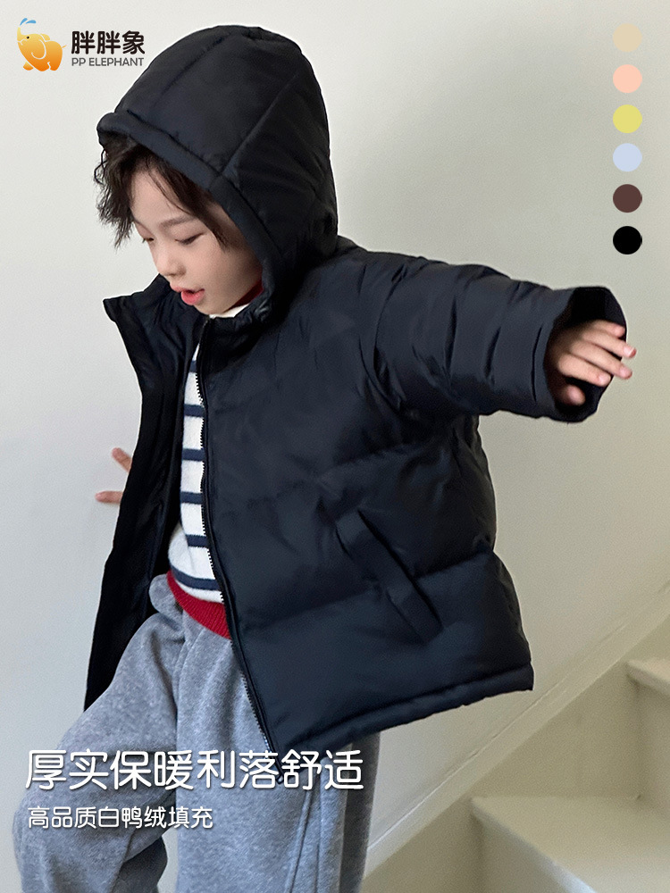2025 New Winter Thickened Warm Short Solid Color Hooded down Jacket for Boys and Girls