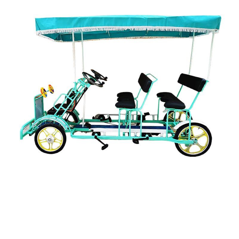 Four-Person Double-Row Pedal Bicycle, Multi-Person Riding Green Road Scenic Spot Sightseeing Bike, Leisure Couple Park, Four-Seater and Four-Wheel