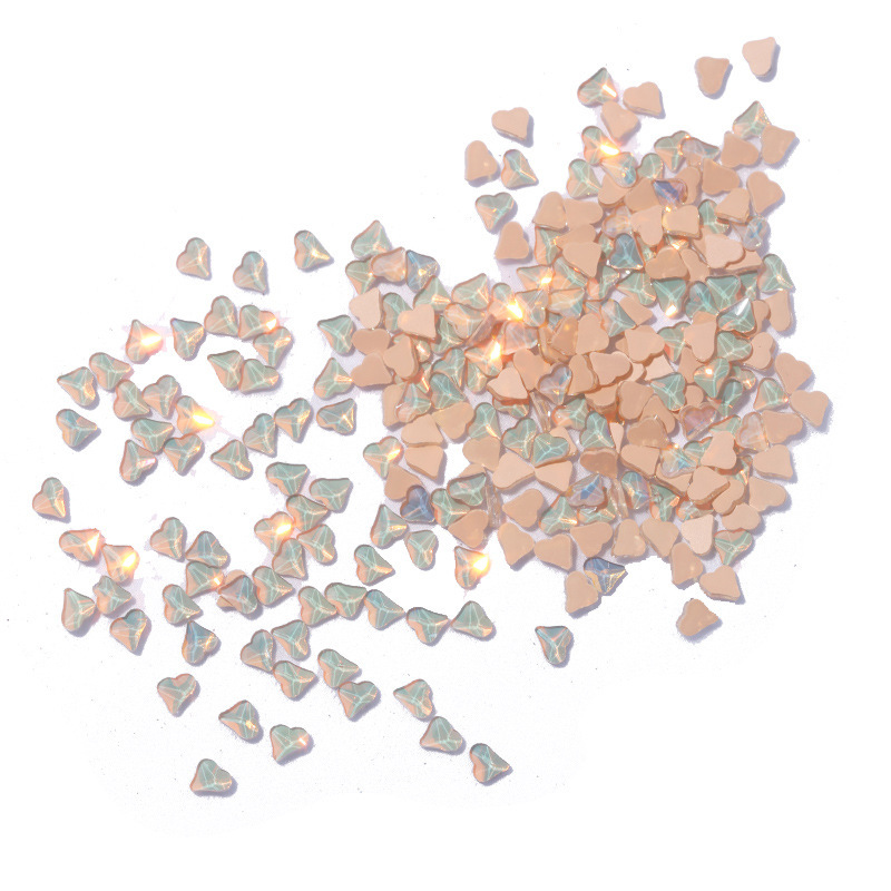 Small Succulent Green Tit Aurora Flats Bottom Special-Shaped Diamond DIY Manicure Jewelry Heart Nail Diamond Semi-Finished Product Wholesale