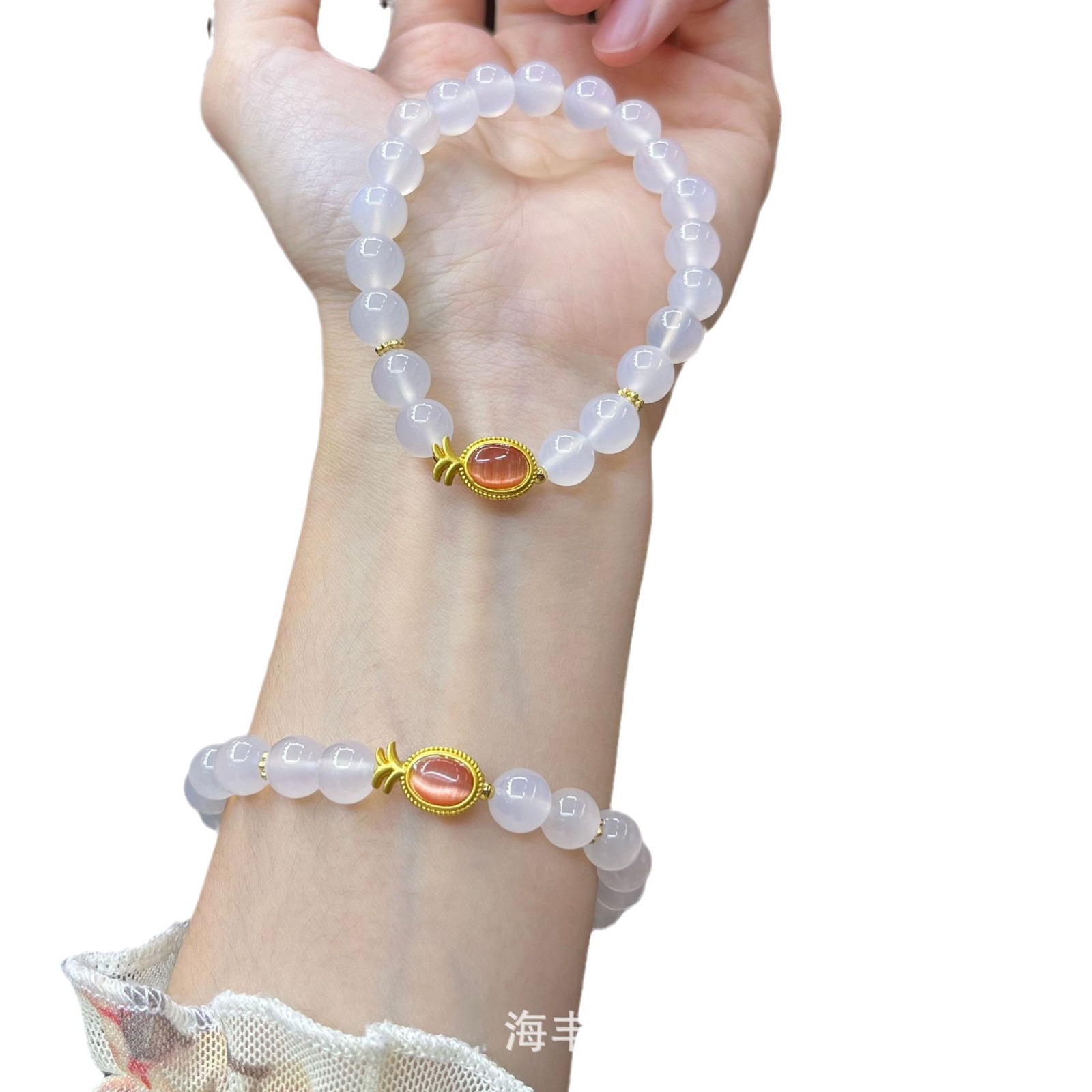 Natural Lychee Frozen White Agate Bracelet for Women with Ancient Gold Summer Simple Original Design Bracelet Live