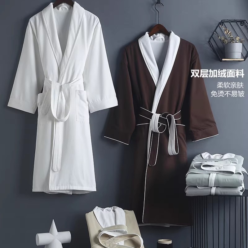 Bathrobe Five-Star Hotel Men's and Women's Couple Bathrobe Adult Absorbent Quick-Drying Four-Season Double-Layer Thickened Nightgown
