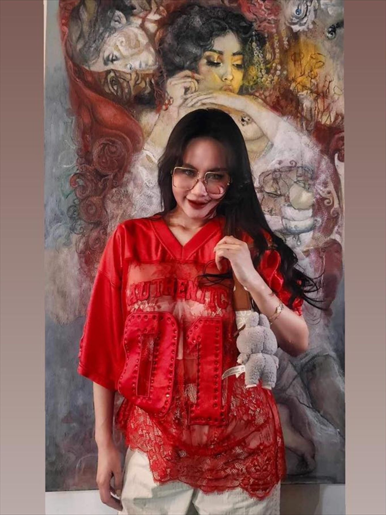 2025 New Cross-border European and American Printing Loose Casual Street Perspective Sexy Lace Stitching T-shirt Short Sleeve Top