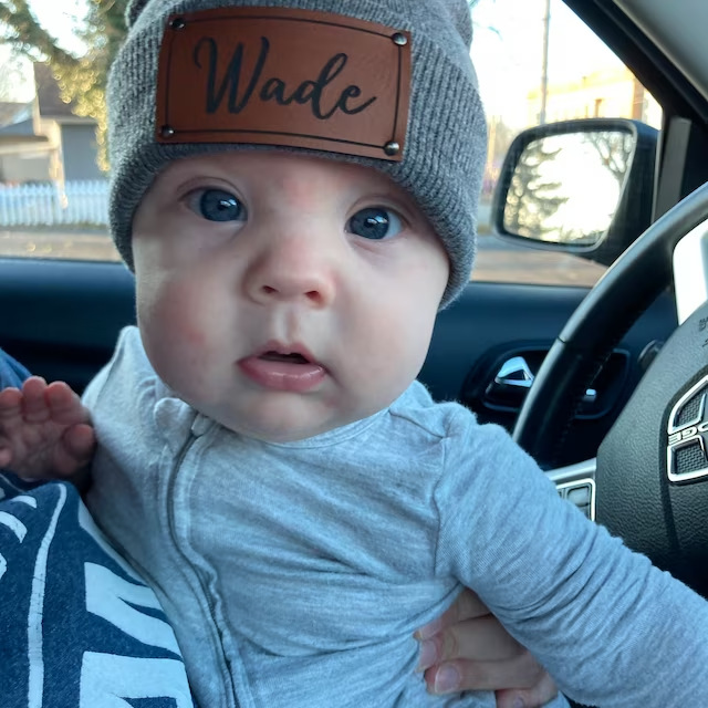 Children's adult blank leather label beanie cap fashion retro baby lettering knitted warm cap