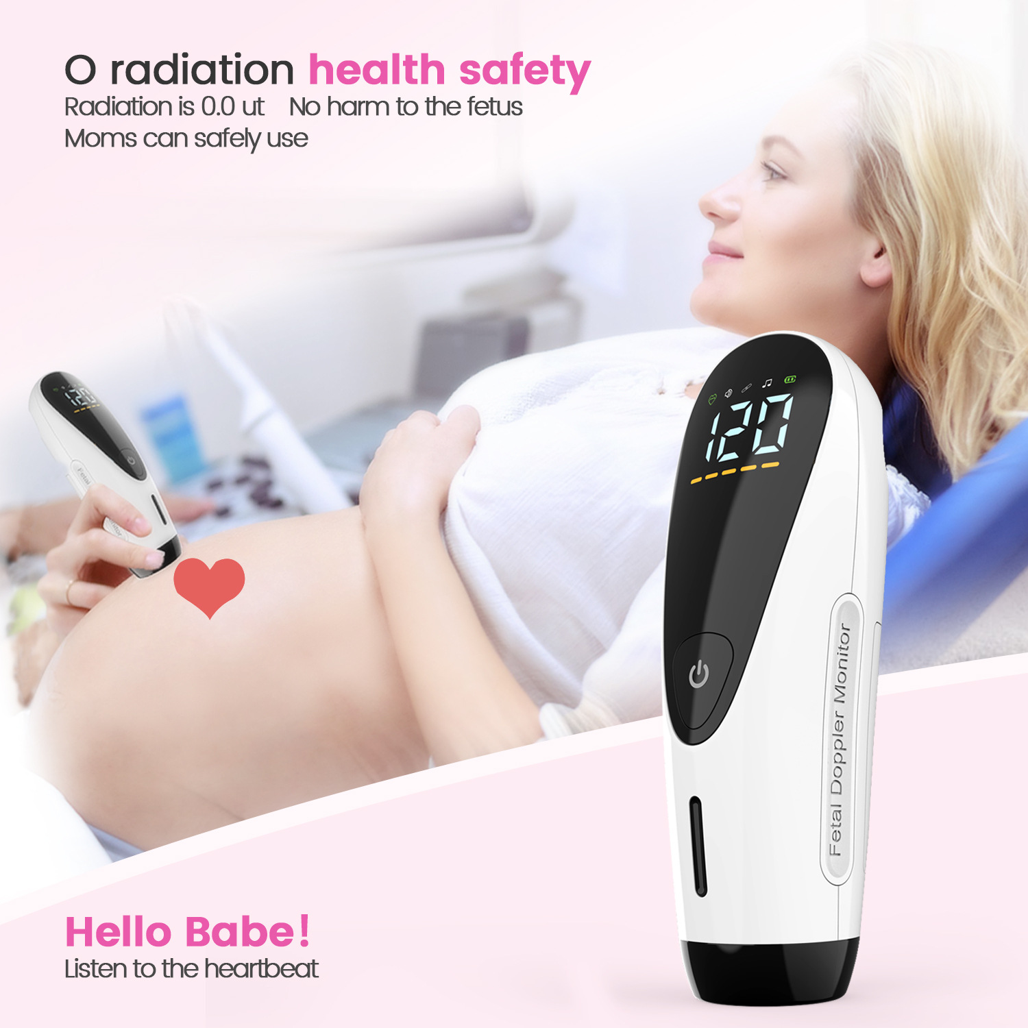 Doppler Fetal Heart Rate Monitor Stethoscope Listening Monitor for Pregnant Women, All-In-One Portable Home Use