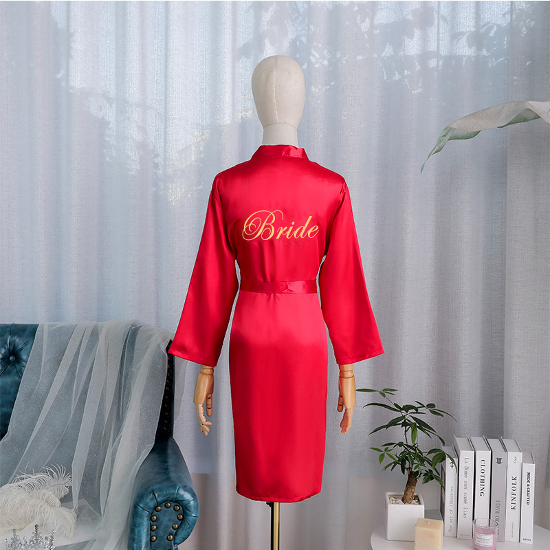 Bride and Bridesmaid Dressing Gown Wedding Silk Birthday Bestie Party Pajamas Embroidered Red Nightgown Wedding Dressing Gown