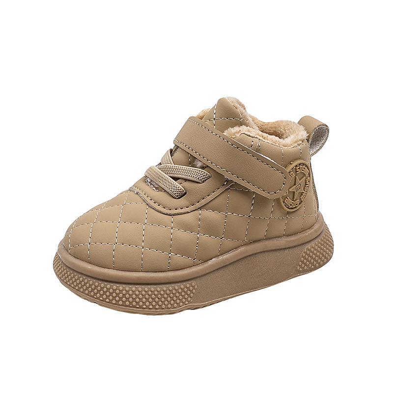 Autumn and winter high-top baby boys and girls soft bottom non-slip toddler shoes 1-3 years old fleece-lined thick warm cotton shoes bread shoes
