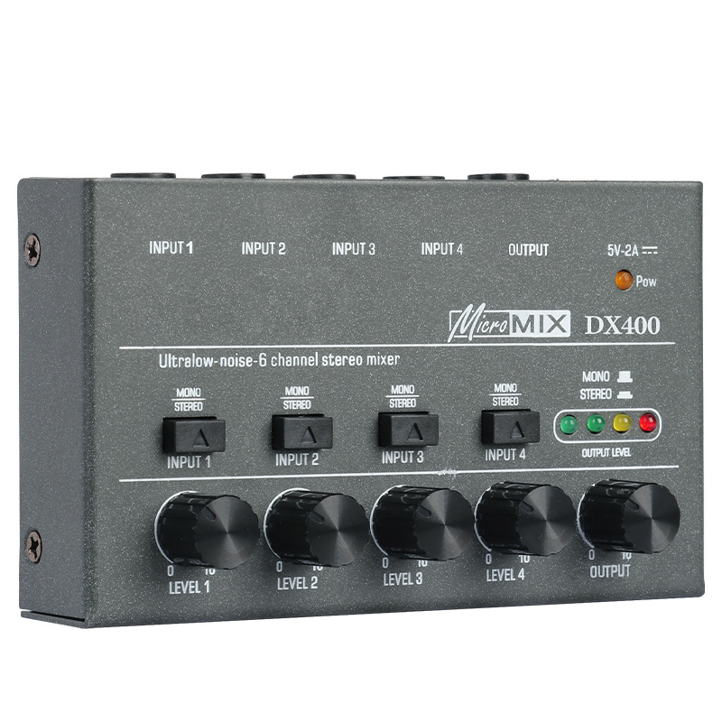 Four-Way Audio Mixer with Mono Stereo Switching Mini Signal Mixer Small Audio