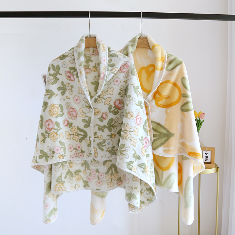 Flannel coral fleece fleece warm multifunctional shawl cape blanket lazy quilt cover leg Plaid cartoon